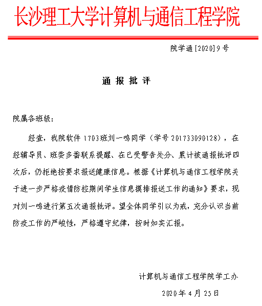 通报批评